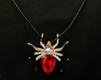 Gold Spider, Spider Necklace, Goth Necklace, Spider Pendant, Spider Jewelry, Red Spider, Arachnid Necklace, Red Gold