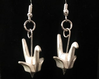 Silver Crane, Origami Crane, Silver Crane Earrings, Metal Origami Crane, Crane Earrings, Crane Jewelry, Bird Earrings, Bird Jewelry