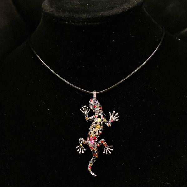 Collier Gecko, Collier Lézard, Gecko Argent, Lézard Argent, Bijou Argent, Pendentif Lézard, Pendentif Gecko, Lézard Orné, Rouge Argent