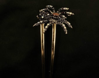 Araña negra, horquilla de araña, horquilla gótica, horquilla dorada, joyería de araña, araña marrón, horquilla arácnida, horquilla entomológica