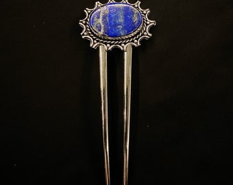 Lapis Lazuli Hair, Lapis Hair Fork, Lapis Lazuli Fork, Blue Stone, Semi-Precious, Blue Hair, Something Blue, Blue Silver, Semi-Precious