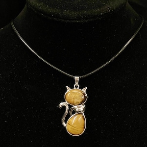 Cat Necklace, Cat Pendant, Brown Cat, Tigers Eye Cat, Cat Jewelry, Brown Stone, Cats Eye Necklace, Tigers Eye Pendant, Cat Lover