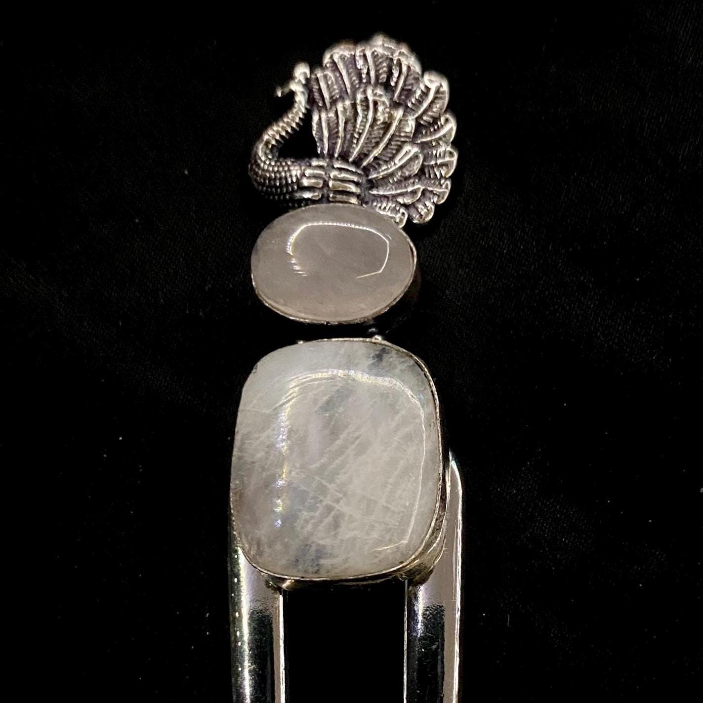 Moonstone Hair Fork, Peacock Hair Fork, Moonstone Jewelry, Natural