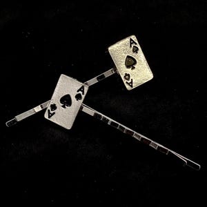 Playing Card Hair Pins, Black Ace Of Spades, Black Spades, Silver Bobby Pins, Silver Hair Pins, Black Playing Cards, Black Silver, Black Ace