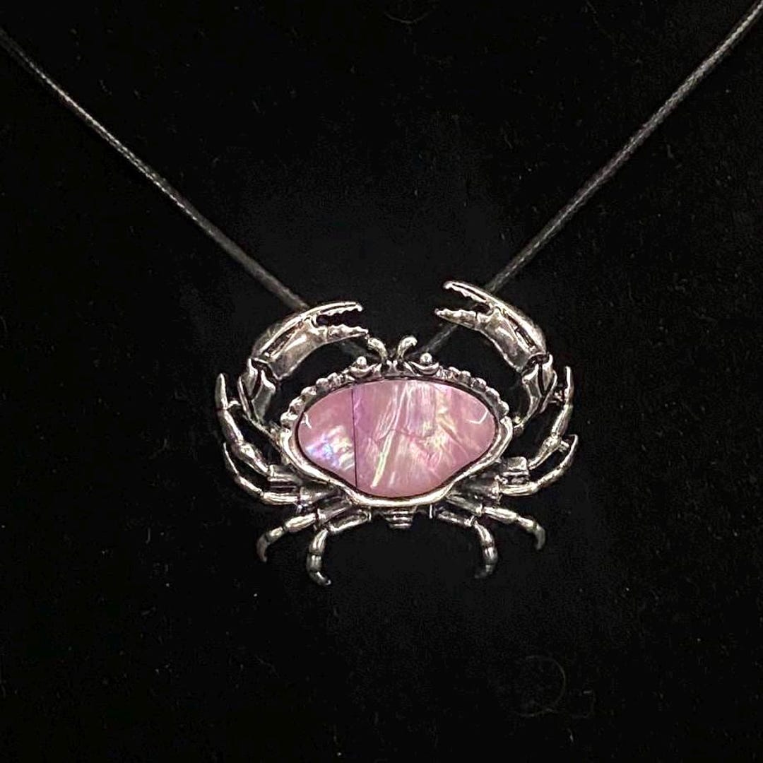 Gumbo Chain Pink Crab Necklace, Shell Crab, Crab Pendant, Shell Necklace, Abalone ...