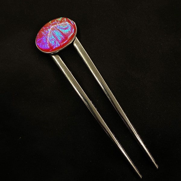 Dichroic Glass, Opal Like, Opal Hair Fork, Red Blue Green, Holographic Fork, Iridescent Opal, Iridescent Hair Fork, Bun Holder