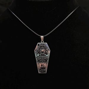 Planchette Necklace, Coffin Necklace, Ouija Board Necklace, Spirit Board, Halloween Necklace, Ouija Board Jewelry, Silver Planchette,