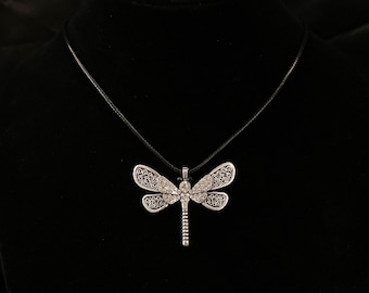 Dragonfly Necklace, Silver Dragonfly, Sparkling Dragonfly, Insect Necklace, Dragonfly Pendant, Dragonfly Jewelry, Insect Jewelry