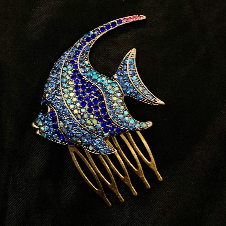 Blue Fish Hair Comb, Fish Hair Comb, Hair Comb, Light Blue, Striped ...