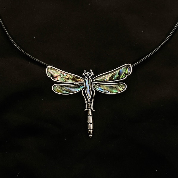 Dragonfly Necklace, Abalone Dragonfly, Silver Dragonfly, Sparkling Dragonfly, Insect Necklace, Dragonfly Pendant, Dragonfly Jewelry,