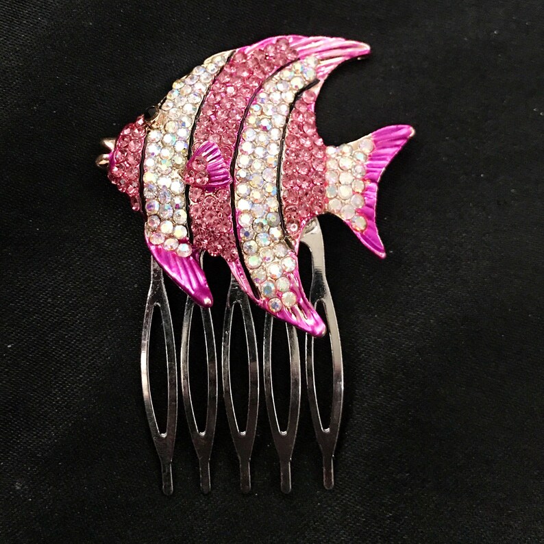 Pink Fish Hair Comb, Fish Hair Comb, Hair Comb, Pink White, Striped Fish, Tropical Fish, Jeweled Fish, Striped Tropical Fish, Pink Hair Comb image 2