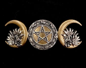 Star Barrette, Silver Barrette, Moon Barrette, Gold Moons, Moons And Star, Silver And Gold, Pentagram Barrette, Flower Barrette, Ponytail