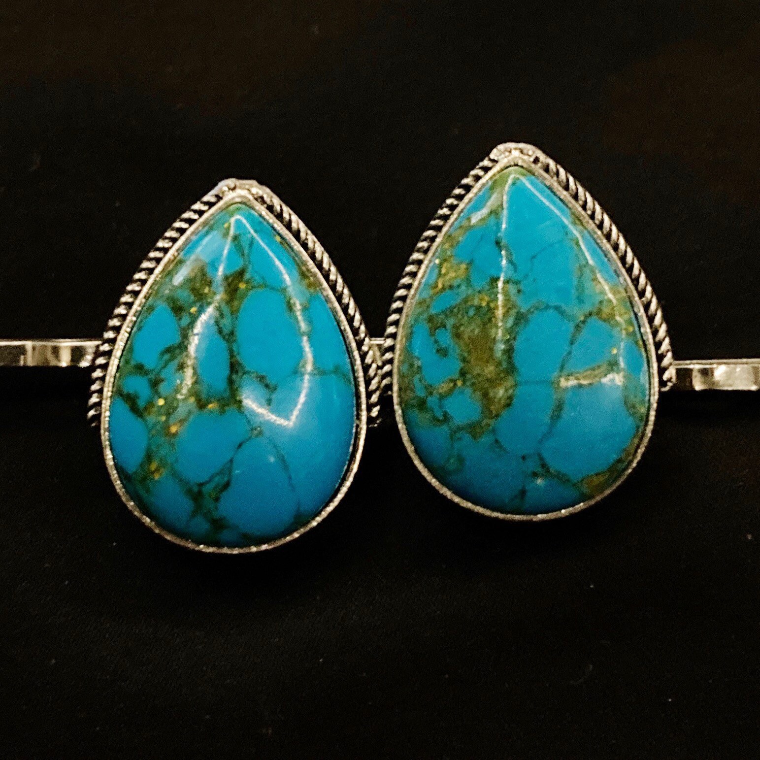 Labradorite Large Eclectic Silver Artisan Hair Pin, 4.4” Blue, Turquoise, Yellow Handmade Turquoise Stone Hair Pin | Calli Co Silver – Calli  main image 3