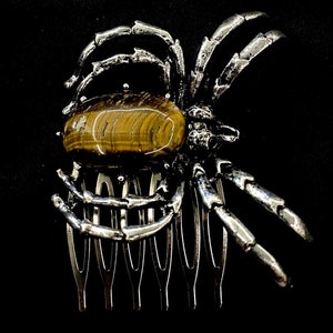 Spider Hair Comb, Tigers Eye Spider, Tigers Eye Hair Comb, Goth Hair Comb, Goth Hair, Spider Hair, Spider Jewelry, Halloween Hair