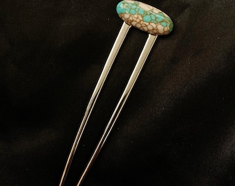 Turquoise Fork, Turquoise Hair Fork, Turquoise Hair, Turquoise Stone, Blue White, Natural Stone, Striped Hair Fork, Something Blue