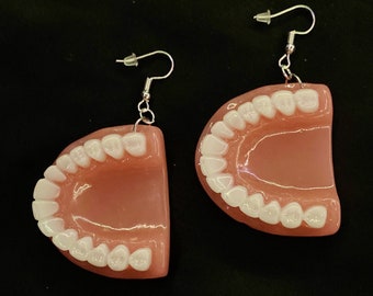 Tooth Earrings, Tooth Jewelry, Denture Jewelry, Denture Earrings, Dentist Present, Unusual Jewelry, Teeth Jewelry, Creepy Jewelry