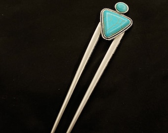 Turquoise Fork, Turquoise Hair Fork, Turquoise Hair, Turquoise Stone, Blue Silver Brown, Faux Turquoise, Silver Hair Fork, Something Blue