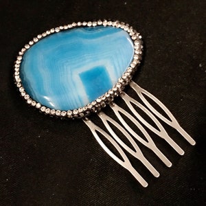 Agate Hair Comb, Geode Hair Comb, Blue Agate, Blue Geode, Blue White, Natural Stone, Agate Hair, Geode Hair, Blue Hair, Something Blue