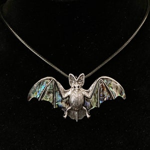 Bat Necklace, Abalone Bat, Bat Pendant, Goth Necklace, Gothic Necklace, Wing Necklace, Bat Wing, Vampire Jewelry, Bat Jewelry