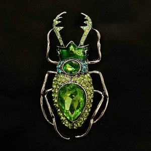 Green Beetle, Beetle Brooch, Beetle Pin, Red Bug, Insect Brooch, Jeweled Insect, Stag Beetle, Silver Insect, Insect Pin, Pincer Beetle