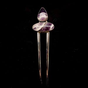 Amethyst Hair Fork, Teardrop Amethyst, February Birth Stone, Purple White, Purple Stone, Violet Rock, Hair Pin Bun Holder, Purple Hair Fork