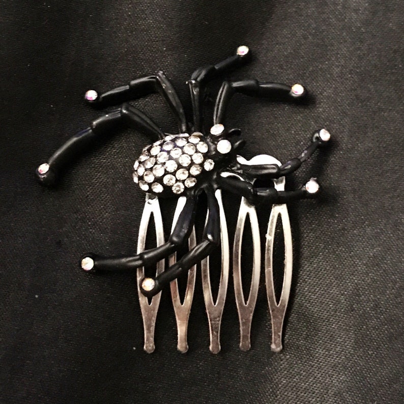 Hair Comb, Spider Hair Comb, Goth Hair Combs, Goth Hair, Spider Hair, Spider Jewelry, Halloween Hair, Black Spider Hair, Jeweled Spider afbeelding 1