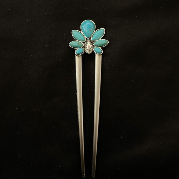 Turquoise Hair Fork, Turquoise Hair, Turquoise Blue, Faux Turquoise, Silver Hair Fork, Something Blue, U Shaped Hair Fork, Hair Pin Bun