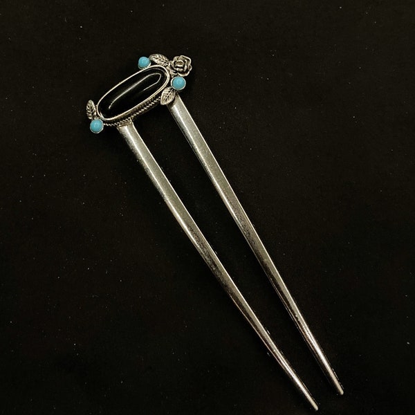 Turquoise Hair Fork, Black Hair Fork, Turquoise Black, Faux Turquoise, Silver Hair Fork, Something Blue, U Shaped Hair Fork, Hair Pin Bun