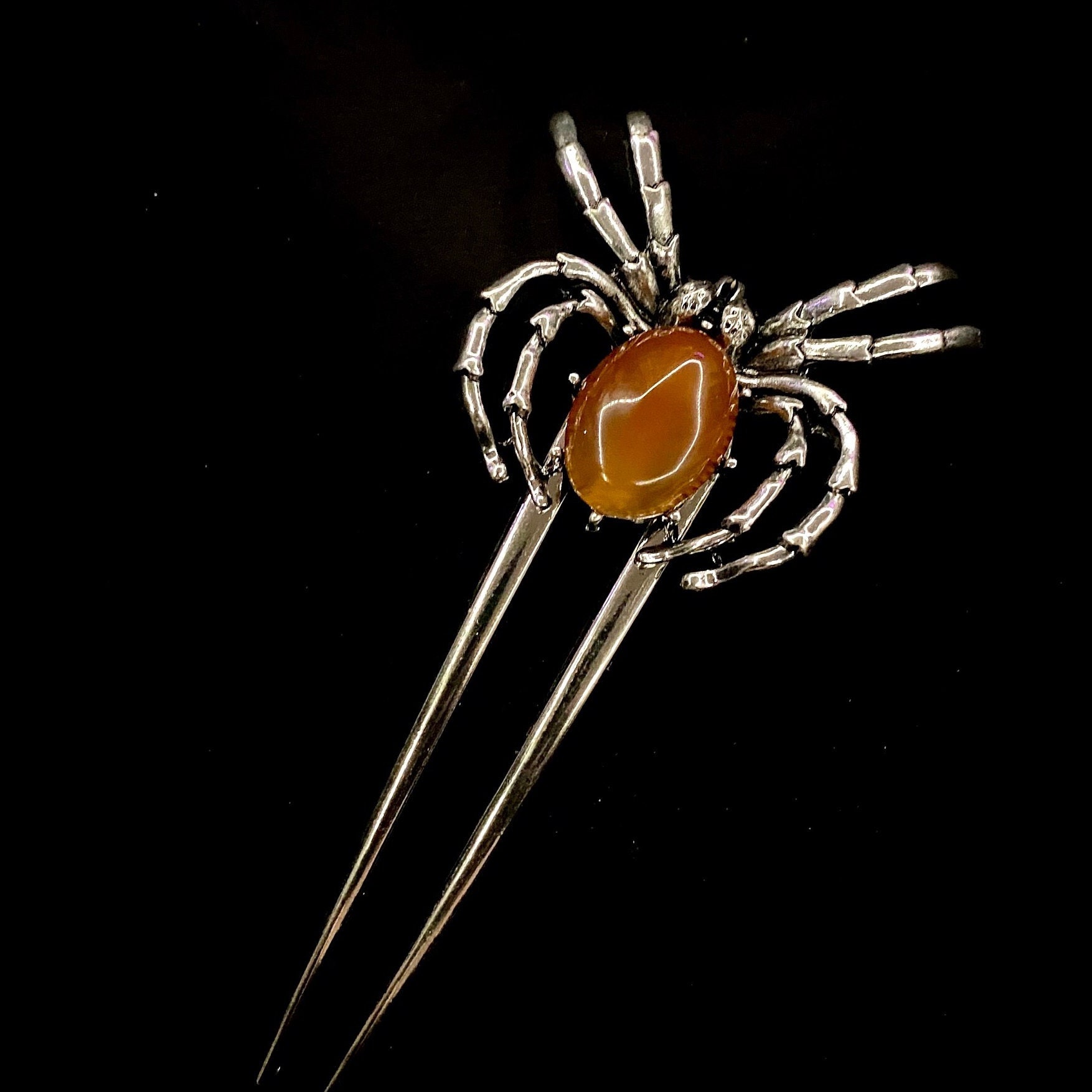 Spider Forks Agate Spider, Spider Hair Fork, Agate Hair Fork, Bun Holder, Silver ...