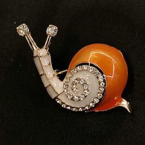 Orange Snail, Snail Brooch, Snail Pin, Snail Jewelry, Garden Snail, Gastropod, Mollusk, Insect Jewelry, Black Shell, Slug Brooch