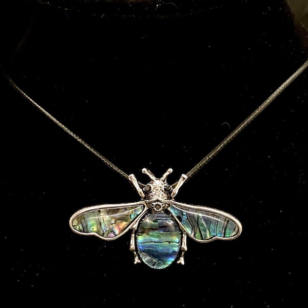 Fly Necklace, House Fly Necklace, Abalone Horsefly, Insect Necklace, Insect Jewelry, Bug Necklace, Bug Jewelry, Abalone Necklace