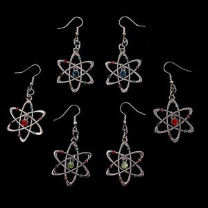 Atom Earrings, Atom Jewelry, Silver Atom, Atom Nucleus, Science Jewelry, Science Earrings, Nuclear Earring, Nuclear Jewelry, Colorful Atom