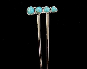 Turquoise Hair Fork, Silver Hair Fork, Faux Turquoise, Dyed Howlite, U Shaped Hair Fork, Hair Pin Bun Holder, French Twist Hair Pin