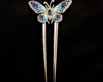 Colorful Butterfly, Blue Green White, Jeweled Butterfly, Butterfly Hair Fork, Butterfly Hair, Sparkling Butterfly, Blue Green Butterfly