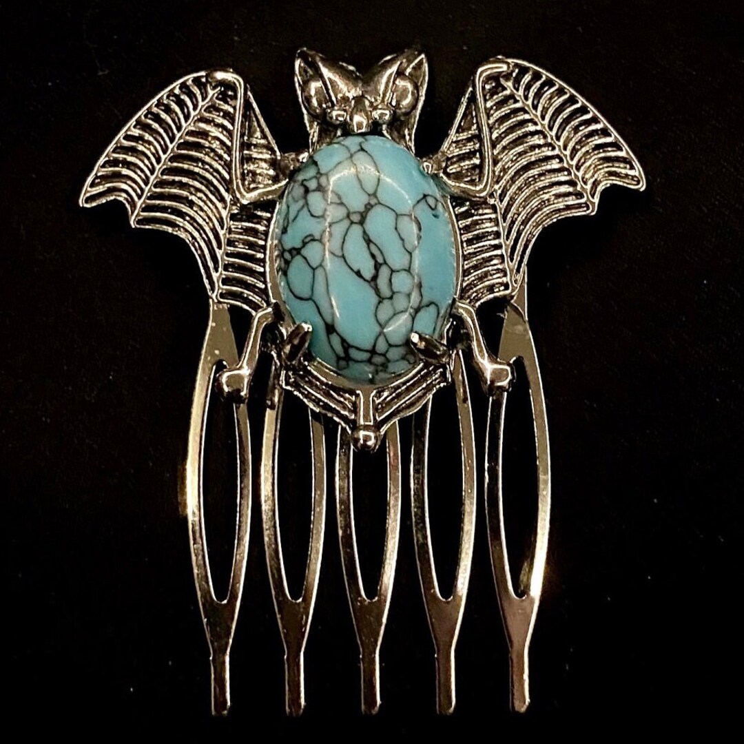 Blue Bat, Turquoise Bat, Silver Bat, Bat Hair Comb, Goth Hair Comb ...