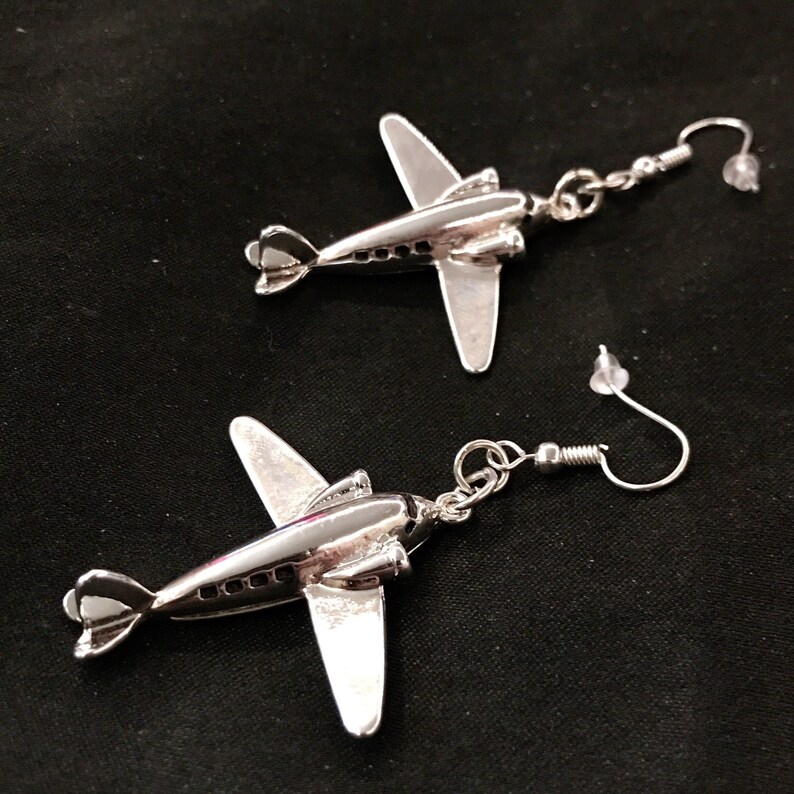 Airplane Earrings Silver Airplane Aero Plane Airplane Etsy