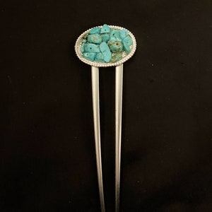 Turquoise Hair Fork, Turquoise Chips, Turquoise Howlite, Turquoise Blue, Faux Turquoise, Silver Hair Fork, Something Blue