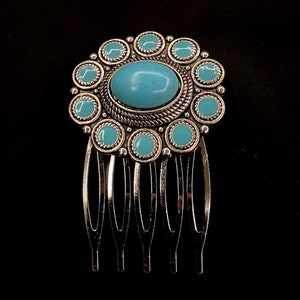 Türkis Kamm, Türkis Haarkamm, Türkis Haarkamm, Türkis Howlith, Faux-Türkis, Silber Haarkamm, etwas Blaues, Türkis Concho