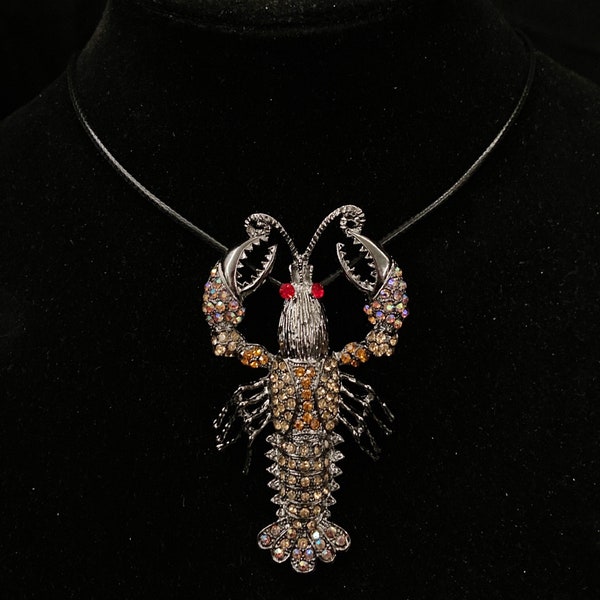 Lobster Necklace, Gold Lobster, Lobster Jewelry, Crustacean Necklace, Crawfish Necklace, Lobster Tail, Lobster Pendant, Articulated Tail