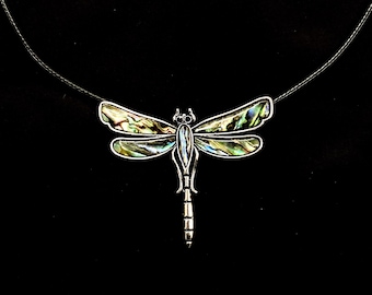 Dragonfly Necklace, Abalone Dragonfly, Silver Dragonfly, Sparkling Dragonfly, Insect Necklace, Dragonfly Pendant, Dragonfly Jewelry,
