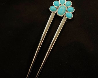 Turquoise Hair Fork, Turquoise Hair, Turquoise Blue, Faux Turquoise, Silver Hair Fork, Something Blue, U Shaped Hair Fork, Hair Pin Bun