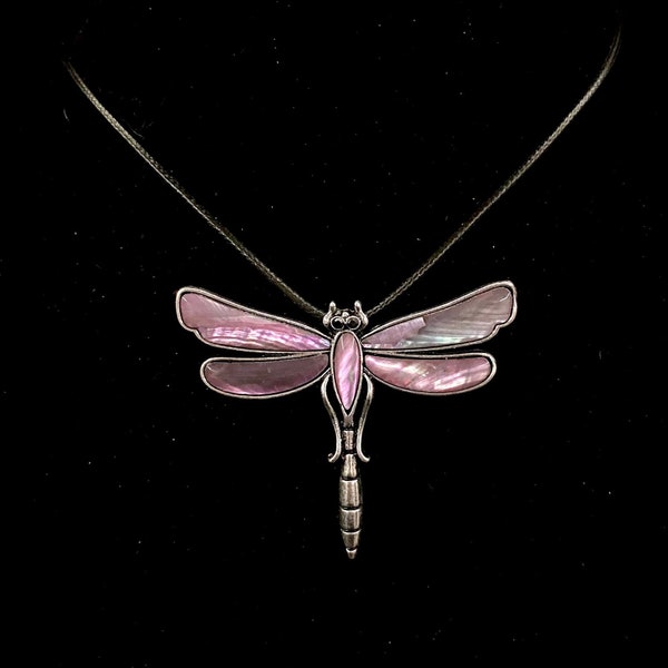 Dragonfly Necklace, Abalone Dragonfly, Silver Dragonfly, Pink Dragonfly, Insect Necklace, Dragonfly Pendant, Purple Dragonfly,