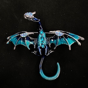 Dragon Brooch, Dragon Pin, Blue Dragon, Silver Dragon, Dragon Jewelry, Mythical Creature, Dragon Scales, Dragon Wings, Mens Brooch