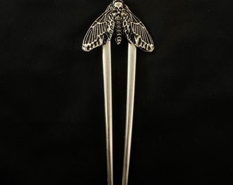Silver Moth, Moth Hair Fork, Silver Butterfly, Butterfly Hair Fork, Skull Moth, Skull Hair Fork, Moth Jewelry, Deathshead Moth,