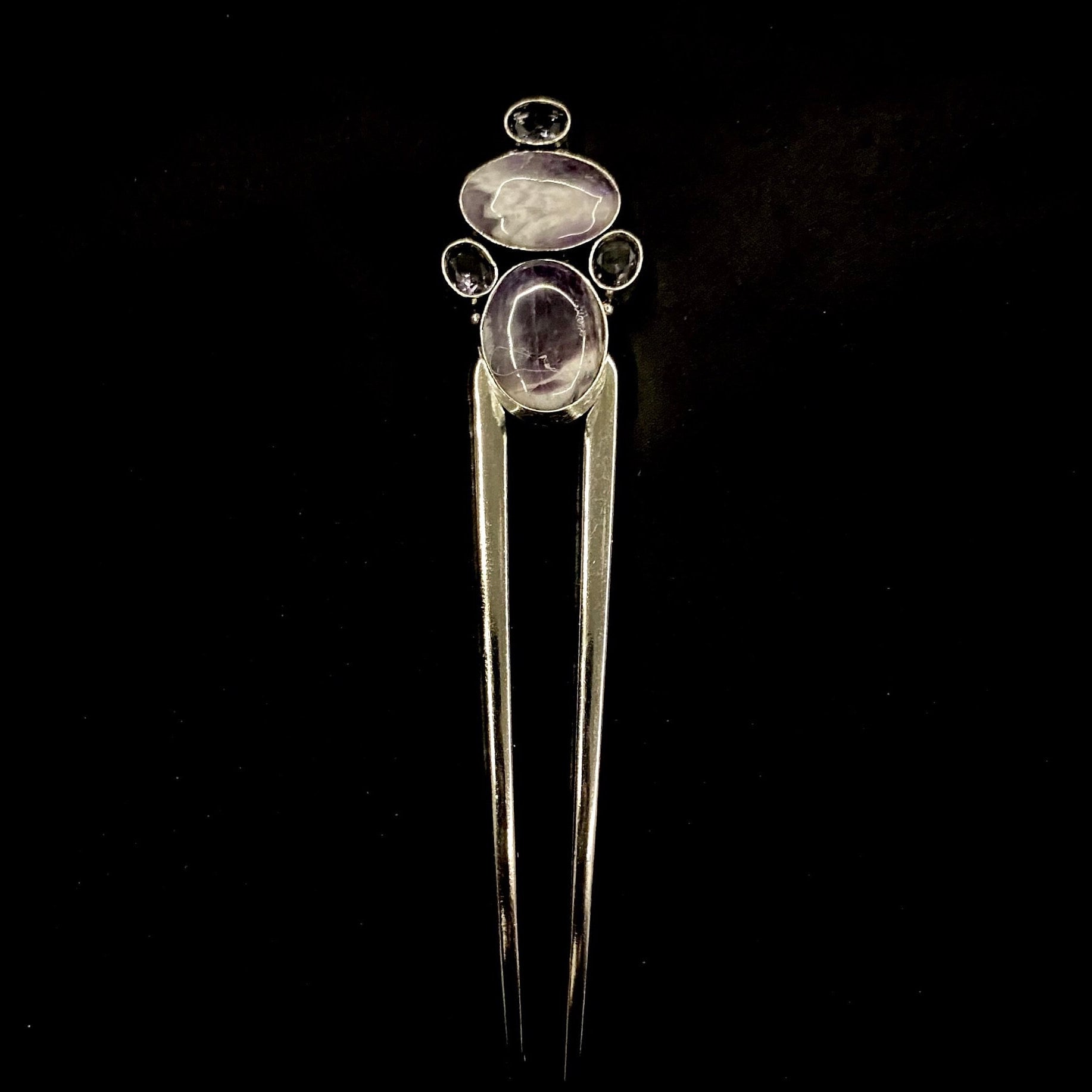 Amethyst Hair Fork, Oval Amethyst, February Birth Stone  display picture 2