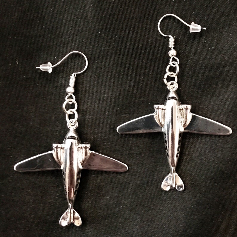 Airplane Earrings Silver Airplane Aero Plane Airplane Etsy