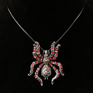 Spider Necklace, Black Red Spider, Tarantula, Goth Necklace, Goth Pendant, Spider Pendant, Jeweled Spider, Black Spider, Spider Jewelry