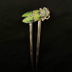 Gold Cicada, Green Cicada, Cicada Hair Fork, Cicada Jewelry, Gold Insect, Winged Insect, Insect Jewelry, Insect Hair Fork, Rainbow Wings