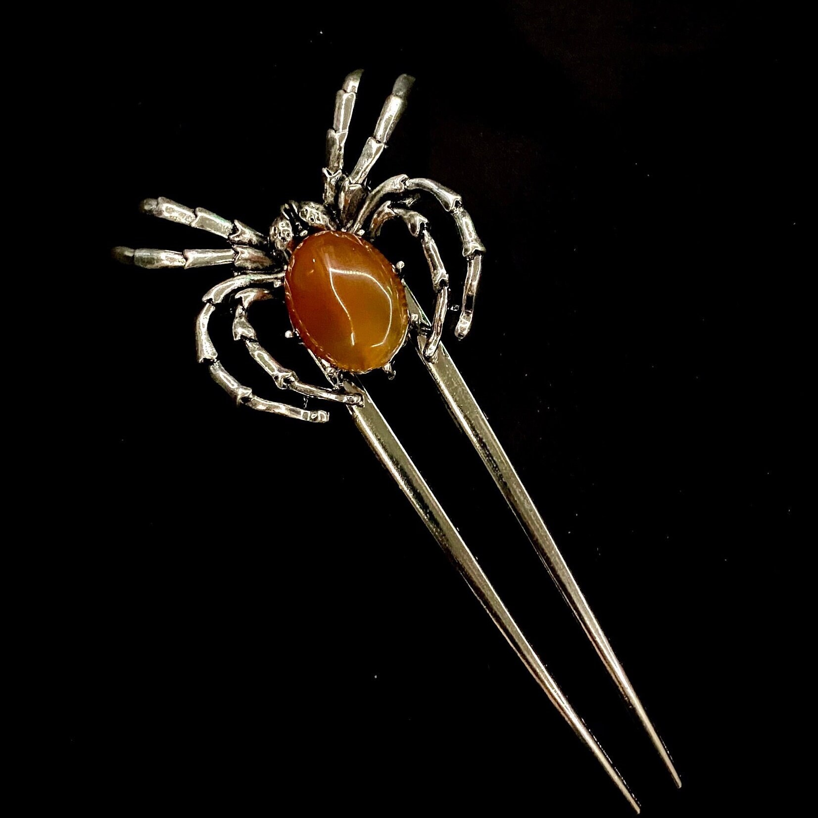 Spider Forks Agate Spider, Spider Hair Fork, Agate Hair Fork, Bun Holder, Silver ...