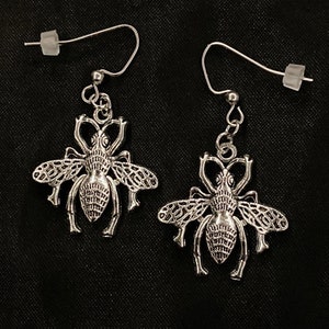 Fly Earrings, Fly Jewelry, Winged Insect,  Bee Earrings, Insect Earrings, Silver Bee, Honey Bee, Bumble Bee, Insect Jewelry, Bee Jewelry